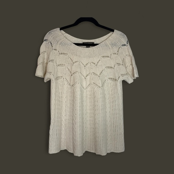 Tommy Bahama Cascade Lambswool Cream Knit Medium Short Sleeve Sweater - Picture 1 of 6